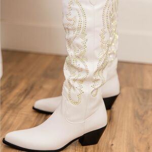 tall white rhinestone boots